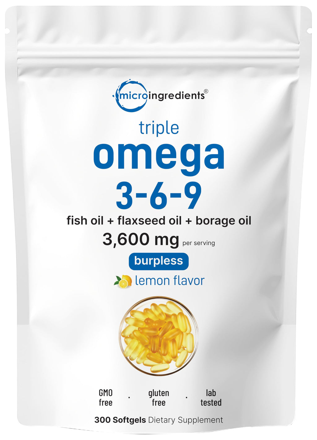 Omega 3-6-9 3600mg Lemon Flavor Softgels I52079