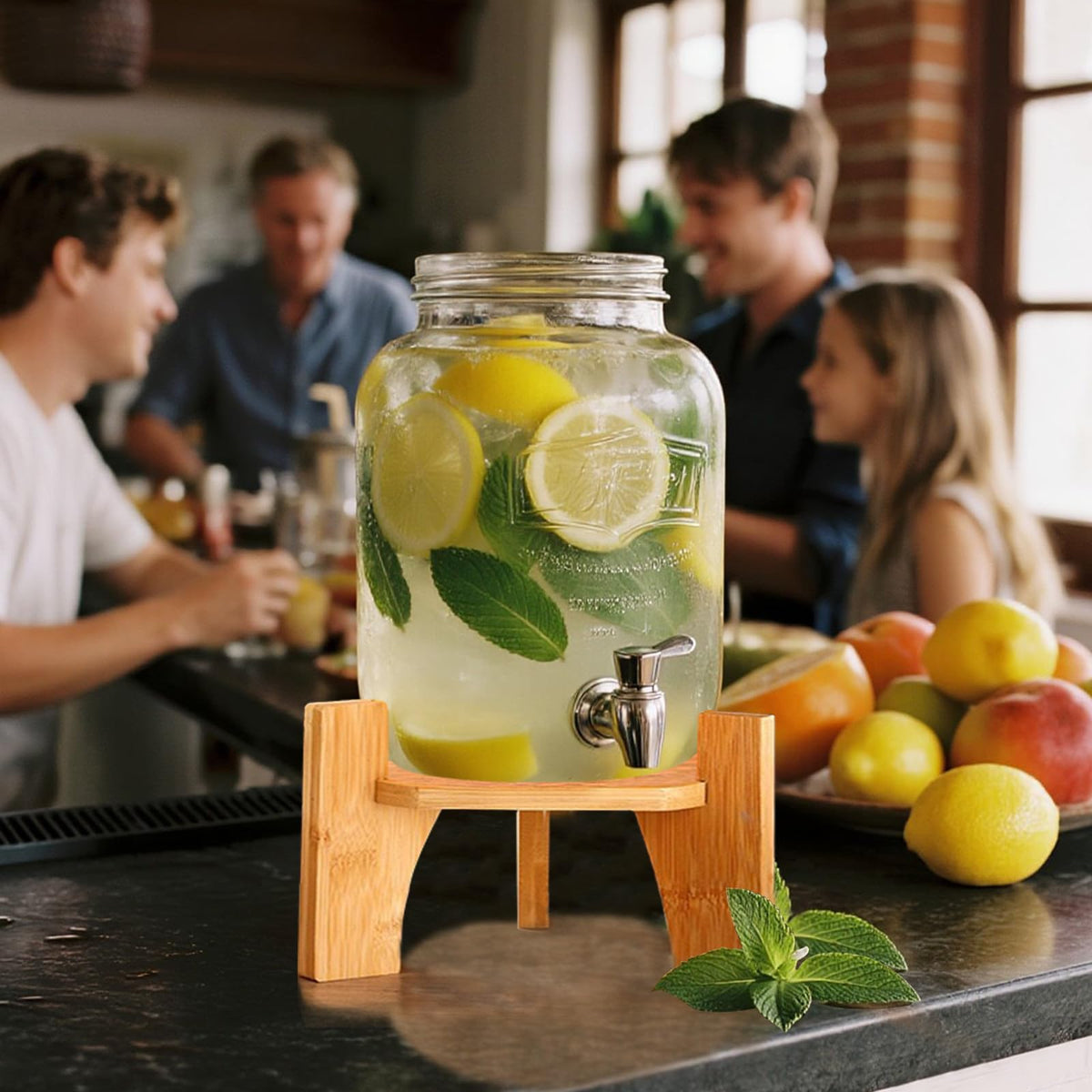 Natural Bamboo Wood Drink Dispenser Stand E461