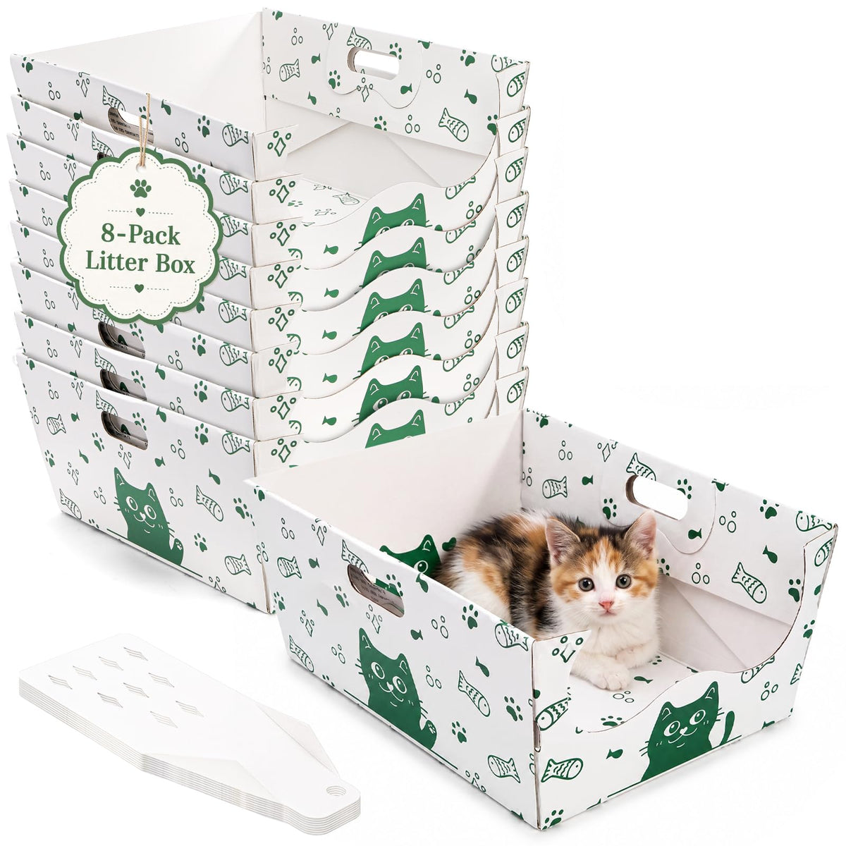 8 Pack Disposable Cat Litter Box with Scoop C513