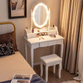 White Makeup Vanity Desk with Lighted Mirror and Stool H382467