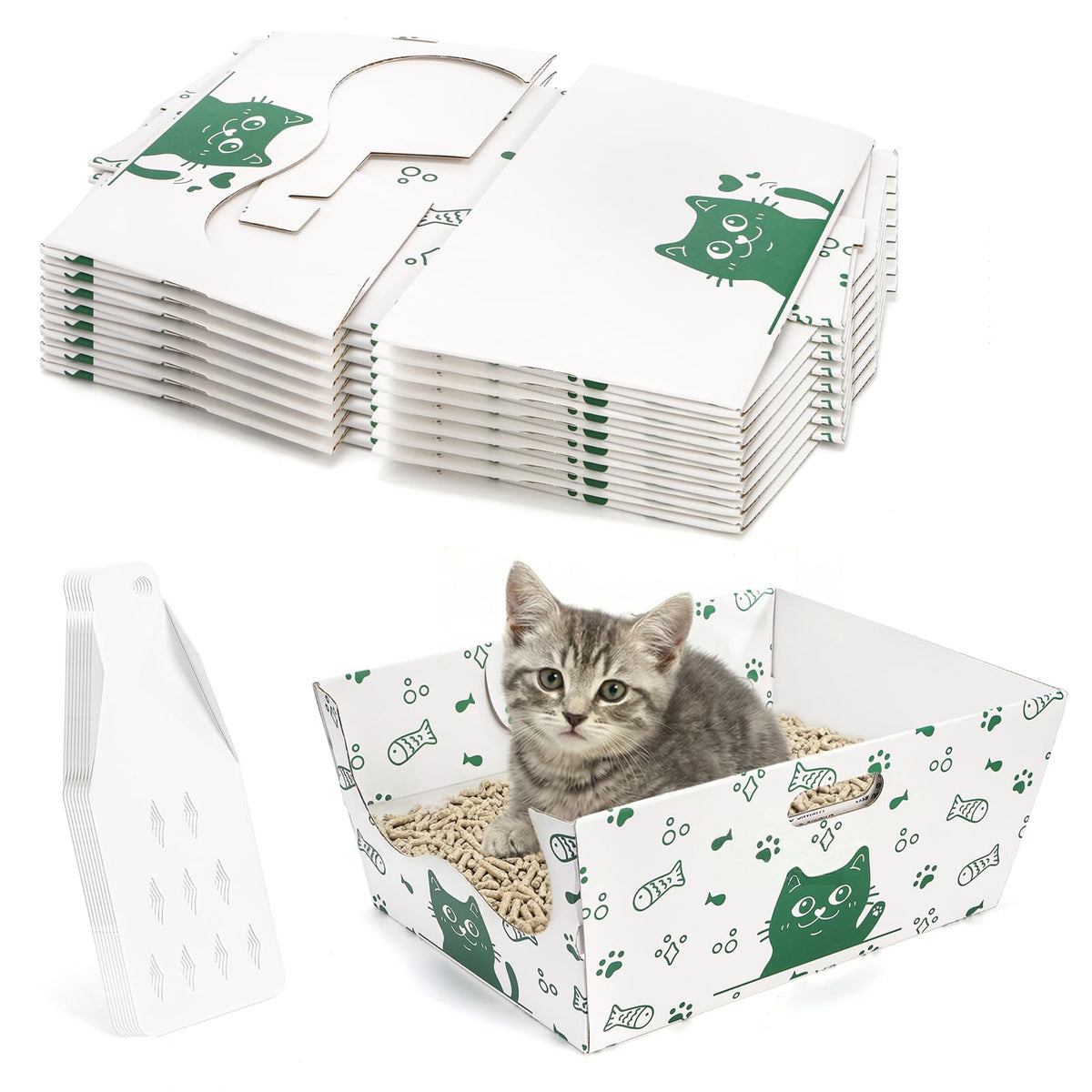8 Pack Disposable Cat Litter Box with Scoop C513