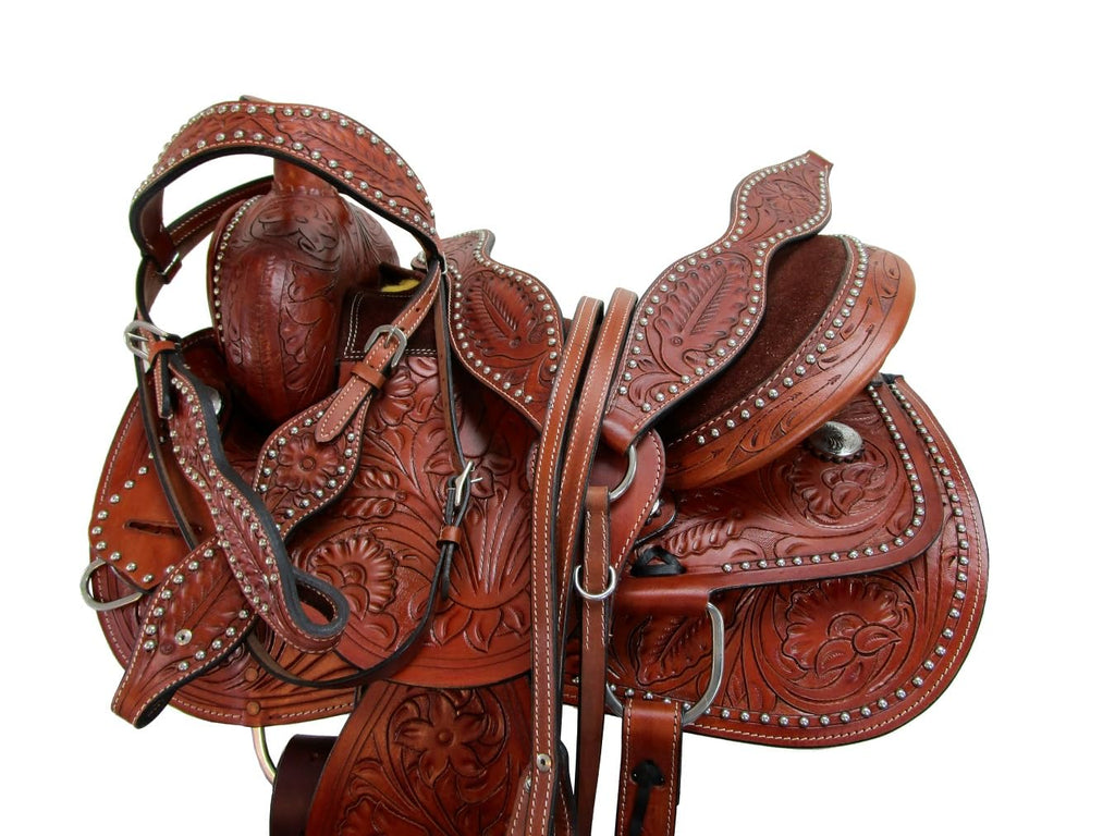 Tooled Leather Western Horse Saddle 15 16 17 18 G706
