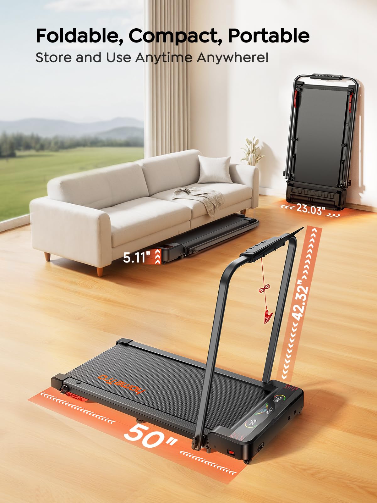 Foldable Treadmill with Incline and LED Display B414