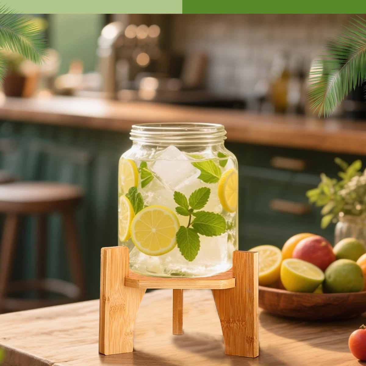 Natural Bamboo Wood Drink Dispenser Stand E461