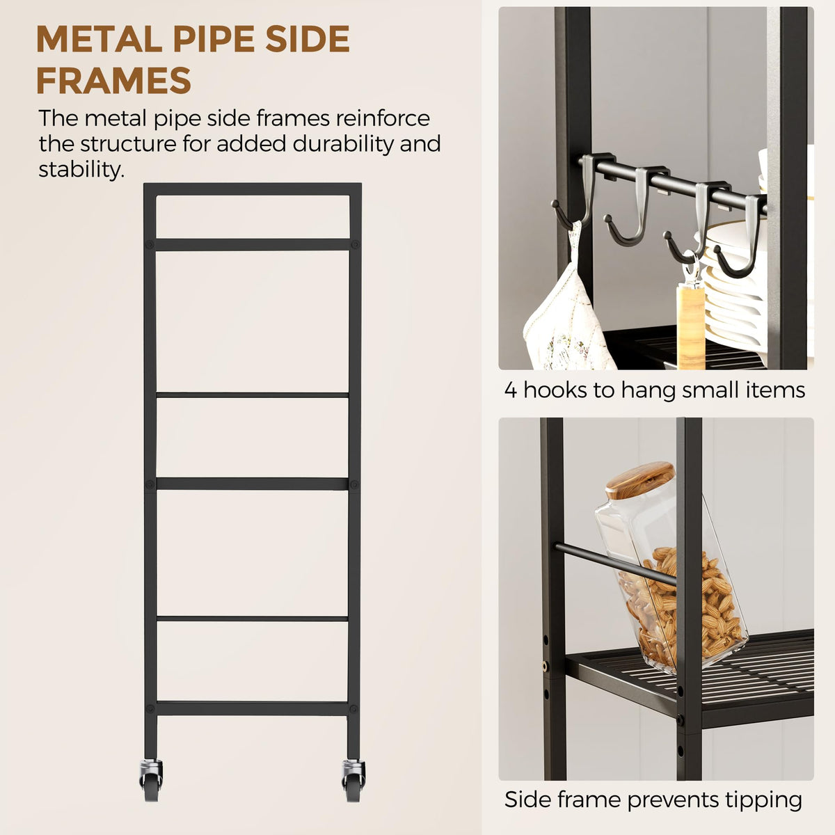 3-Tier Metal Storage Rack with Wheels, Mesh Shelving Unit, Black C1002