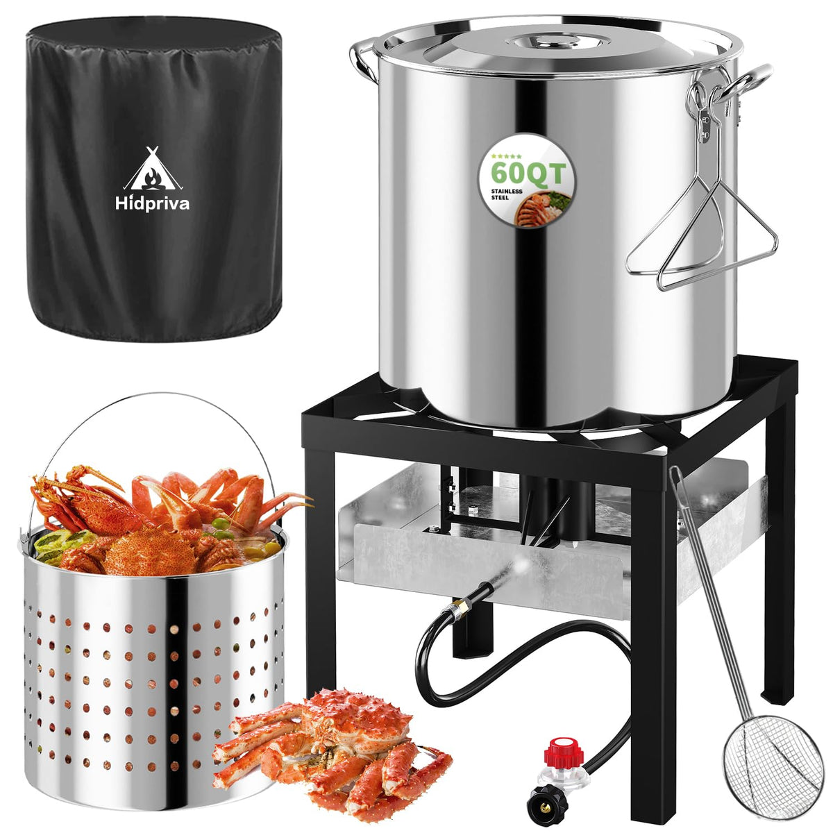 Stainless Steel 60QT Crawfish Boiler with Cover & Skimmer Z13876