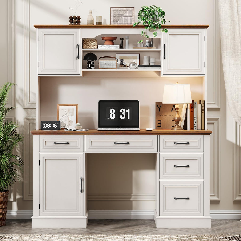 White 5 Drawer Executive Desk N837