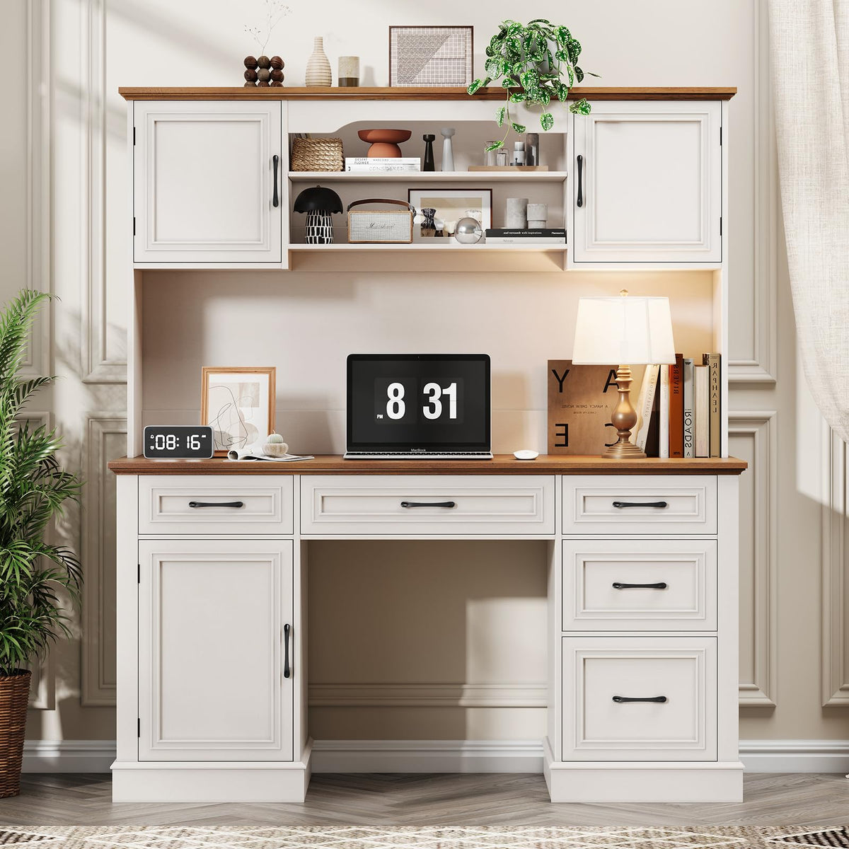 White 5 Drawer Executive Desk N837