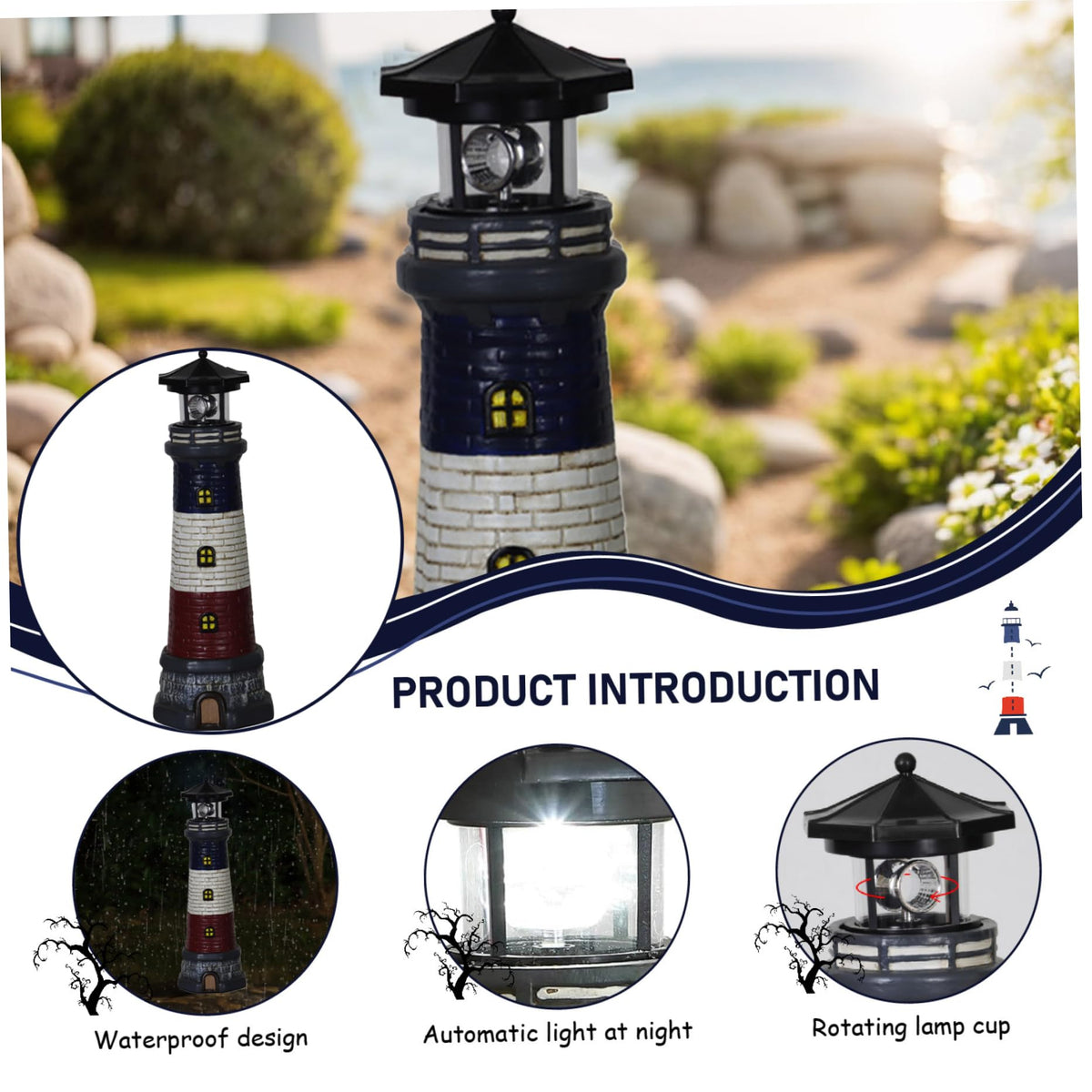 15" Tall Waterproof Resin Lighthouse Lamp with Rotating LED P891421