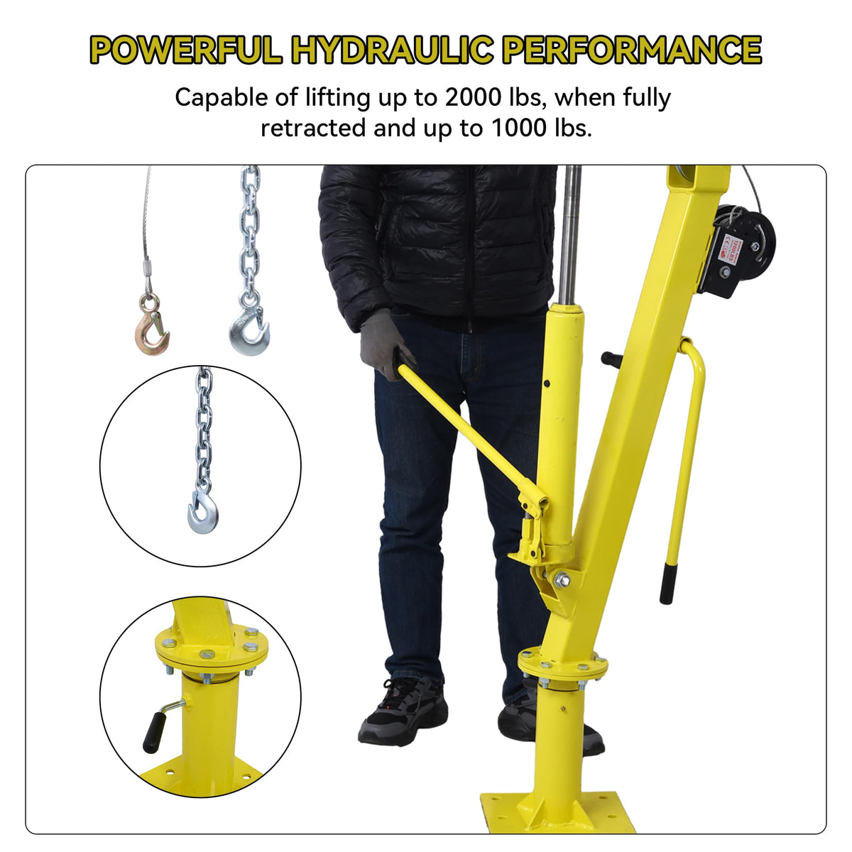2000 lbs Folding Truck Crane with Hydraulic Winch J67245