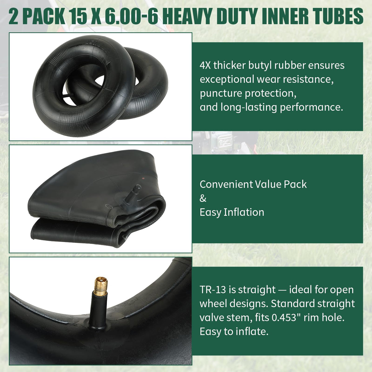 2 Pack 15x6.00-6 Inner Tubes with TR-13 Valve Stem F532733