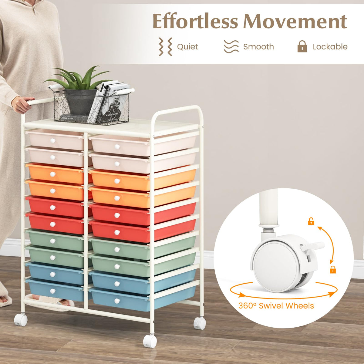 20 Drawer Rolling Storage Cart with Lockable Wheels S201513