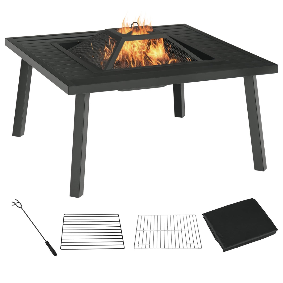 34 in Black Fire Pit with Grill K9907