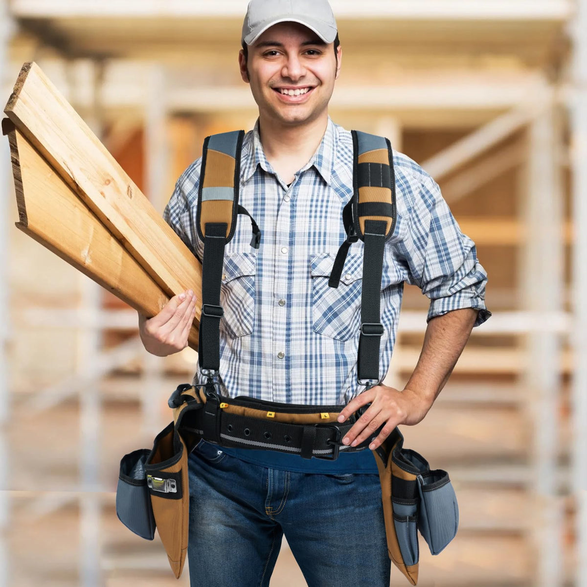 Khaki Carpenter Tool Belt with Suspenders G94317