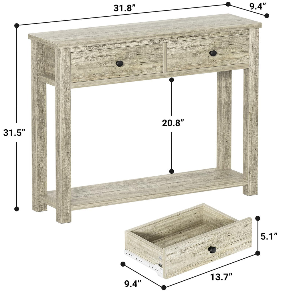 32 Inch Light Rustic Oak Console Table with 2 Drawers M994