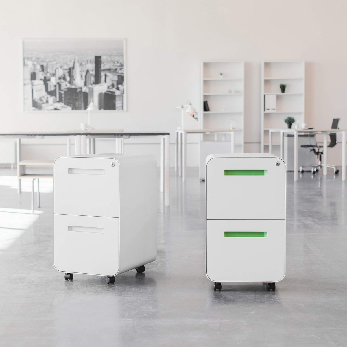 White 2 Drawer Mobile File Cabinet with Lock J973804