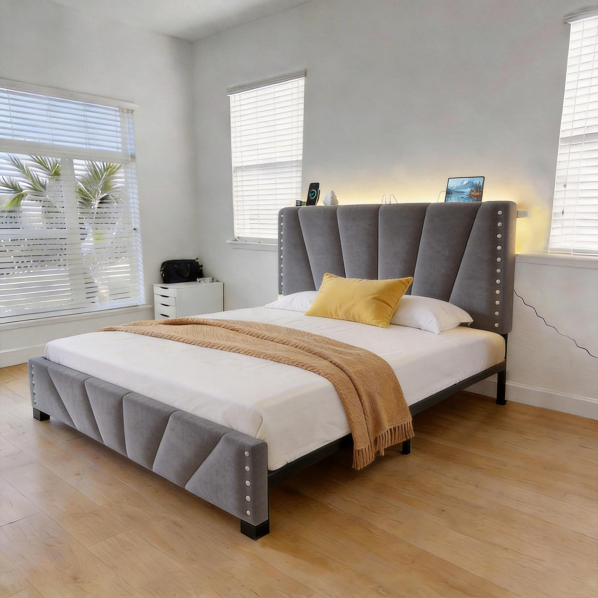 Twin Bed Frame with LED Lights & USB M9317