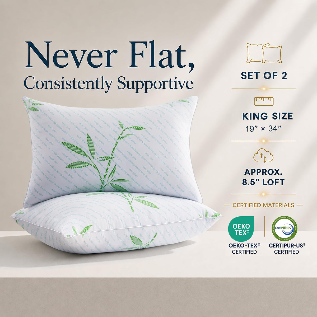 King Size Set of 2 Cooling Hybrid Bed Pillows H893