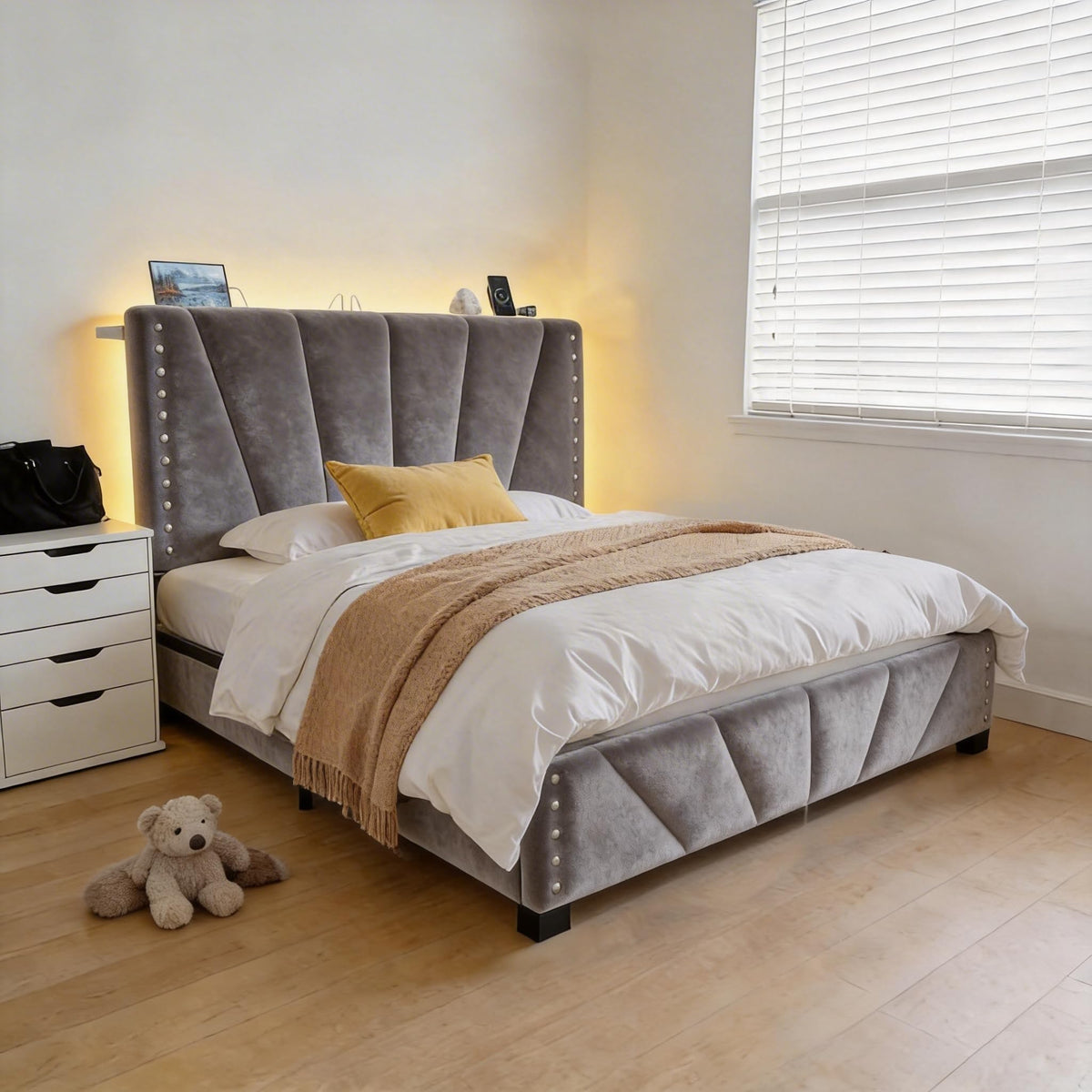 Twin Bed Frame with LED Lights & USB M9317