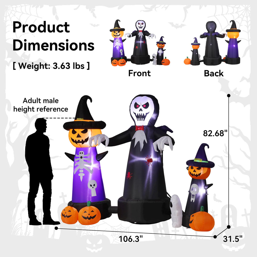 9FT Halloween Inflatable Grim Reaper with Built-in LED Light K5125
