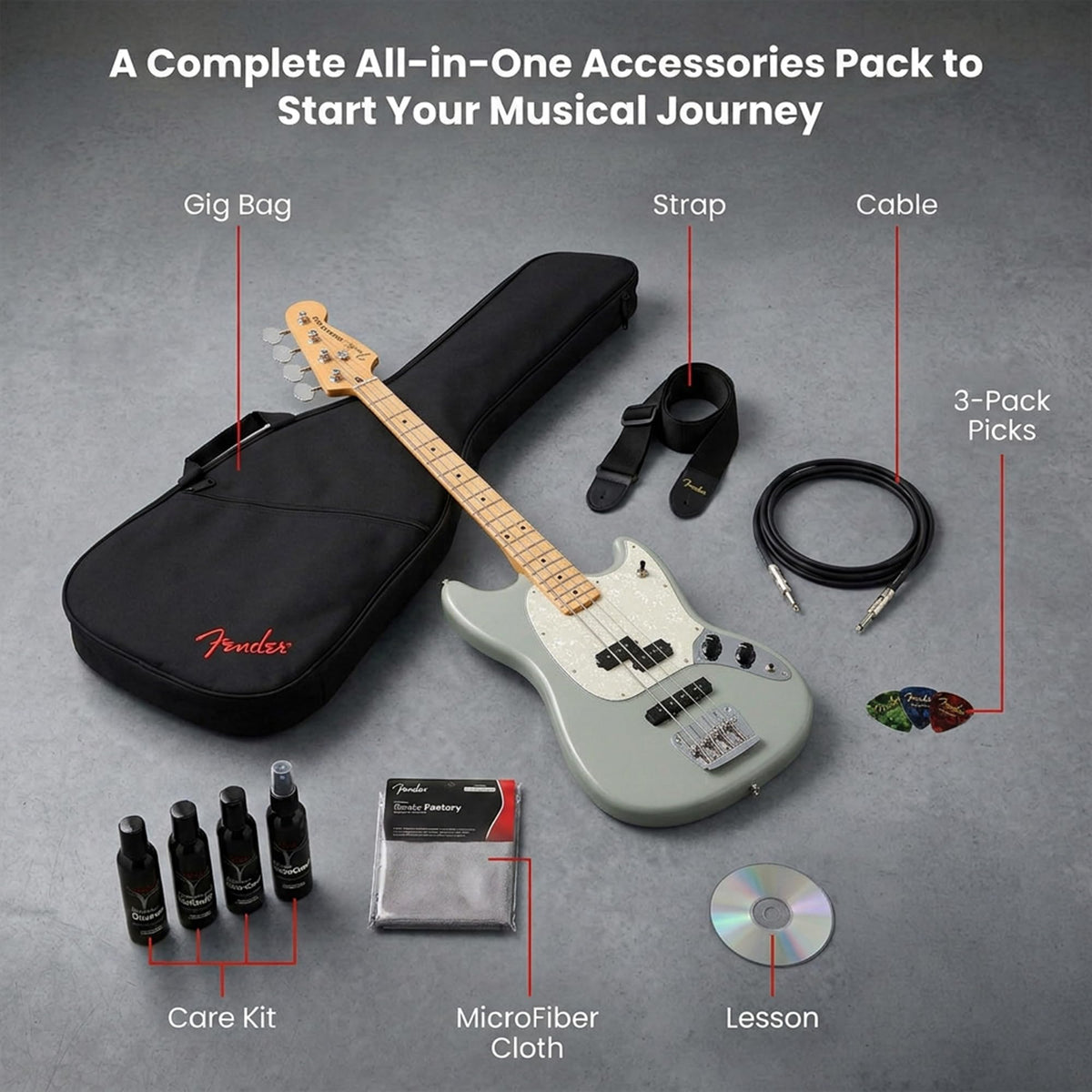 Cactus Gray Bass Guitar Bundle with Gig Bag Y778