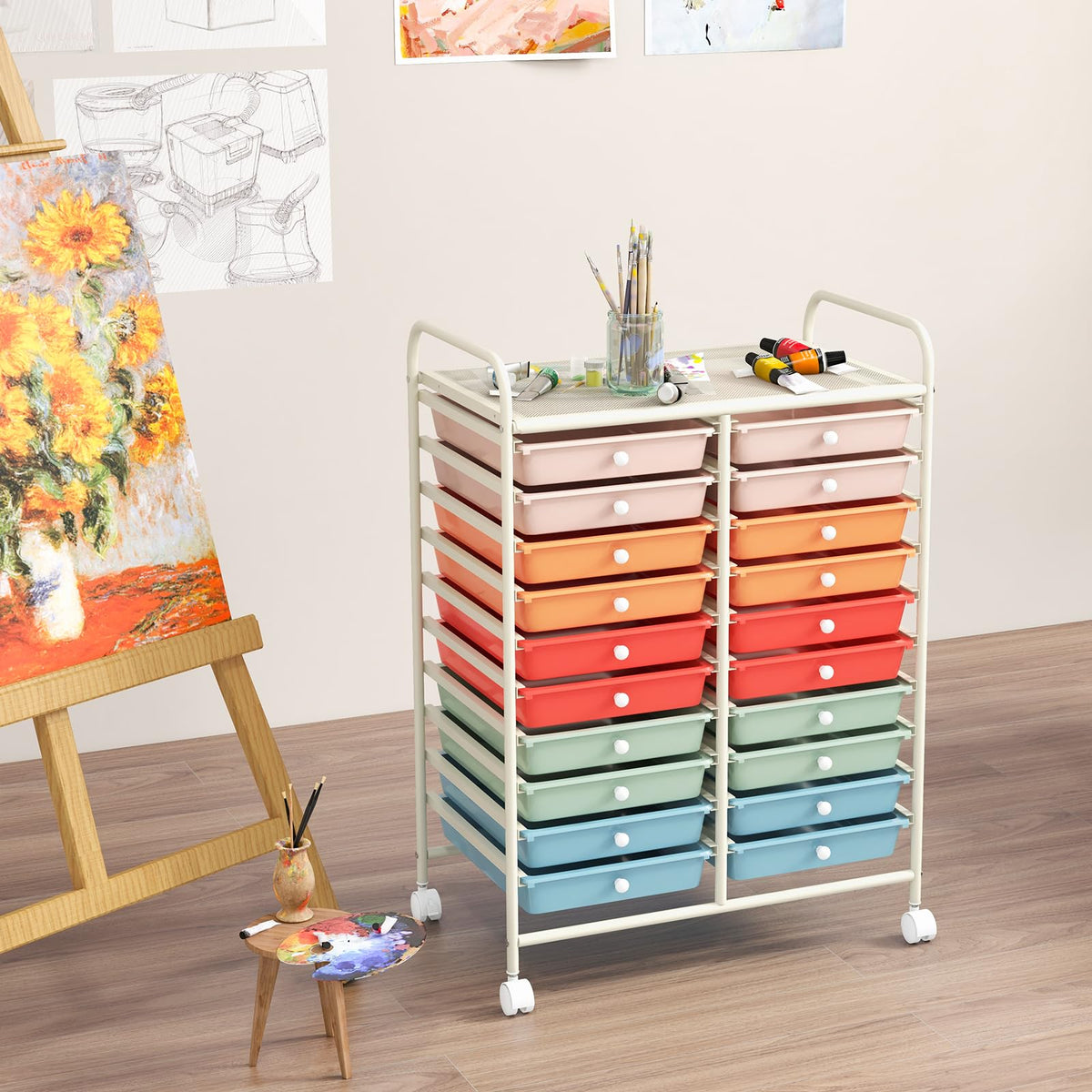 20 Drawer Rolling Storage Cart with Lockable Wheels S201513