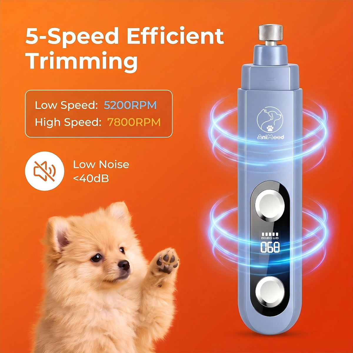 5-Speed Ultra Quiet Dog Nail Grinder with LED Light F312095