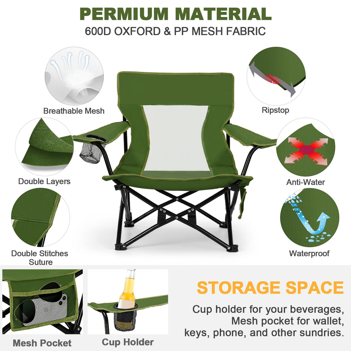Green Folding Camping Chair 2 Pack C874