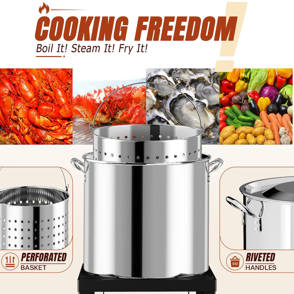 Stainless Steel 60QT Crawfish Boiler with Cover & Skimmer Z13876