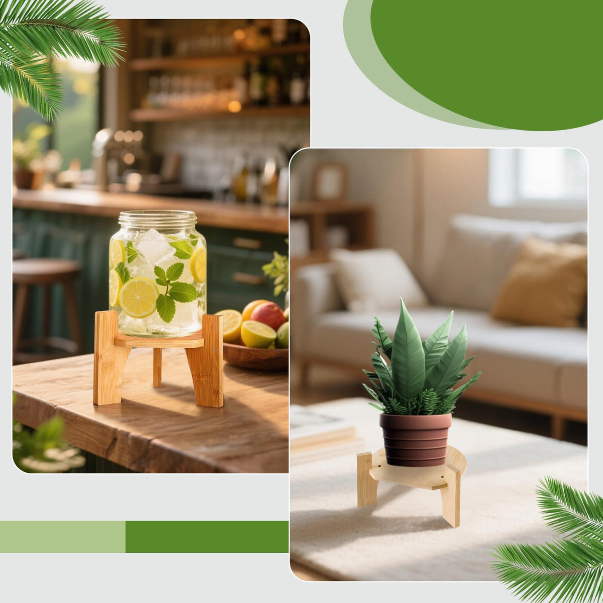 Natural Bamboo Wood Drink Dispenser Stand E461