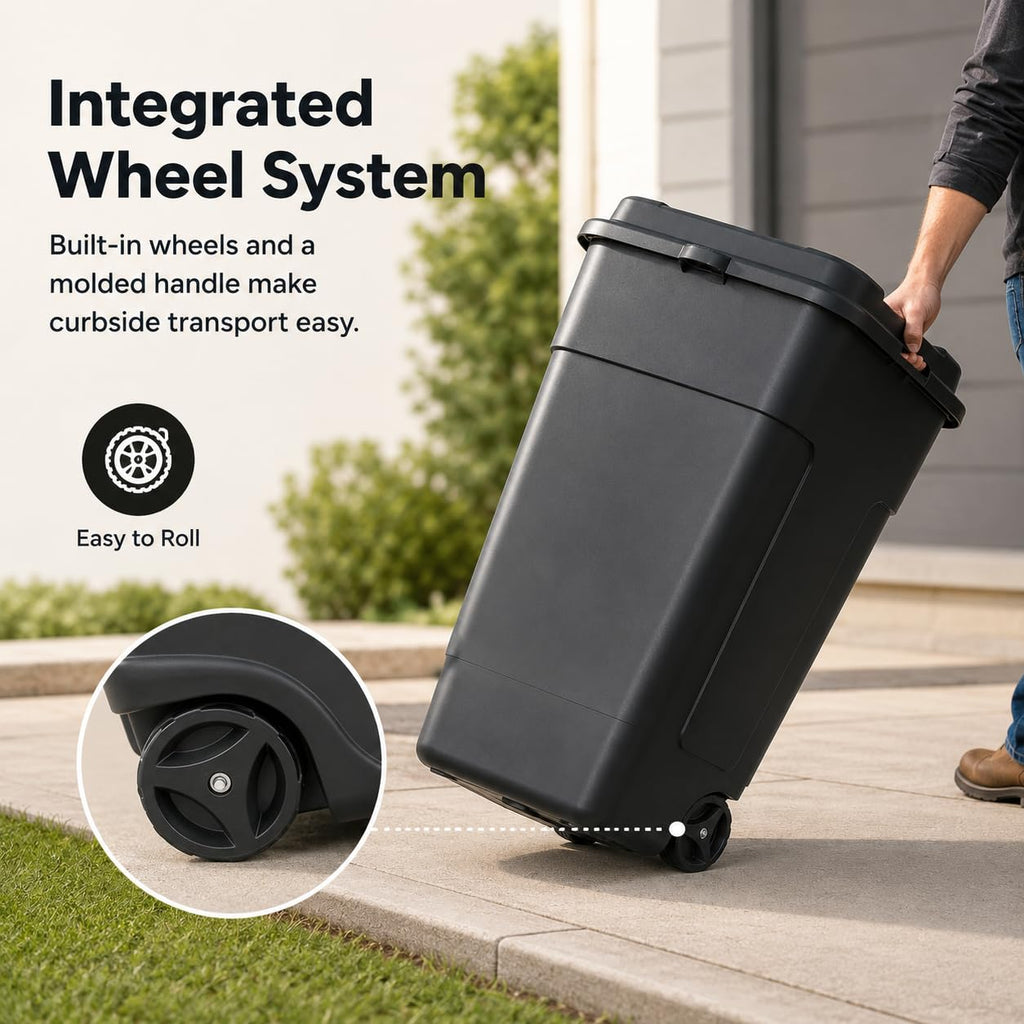 50 Gallon Wheeled Plastic Trash Can with Lid and Handle H879