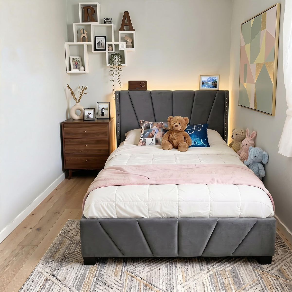 Twin Bed Frame with LED Lights & USB M9317
