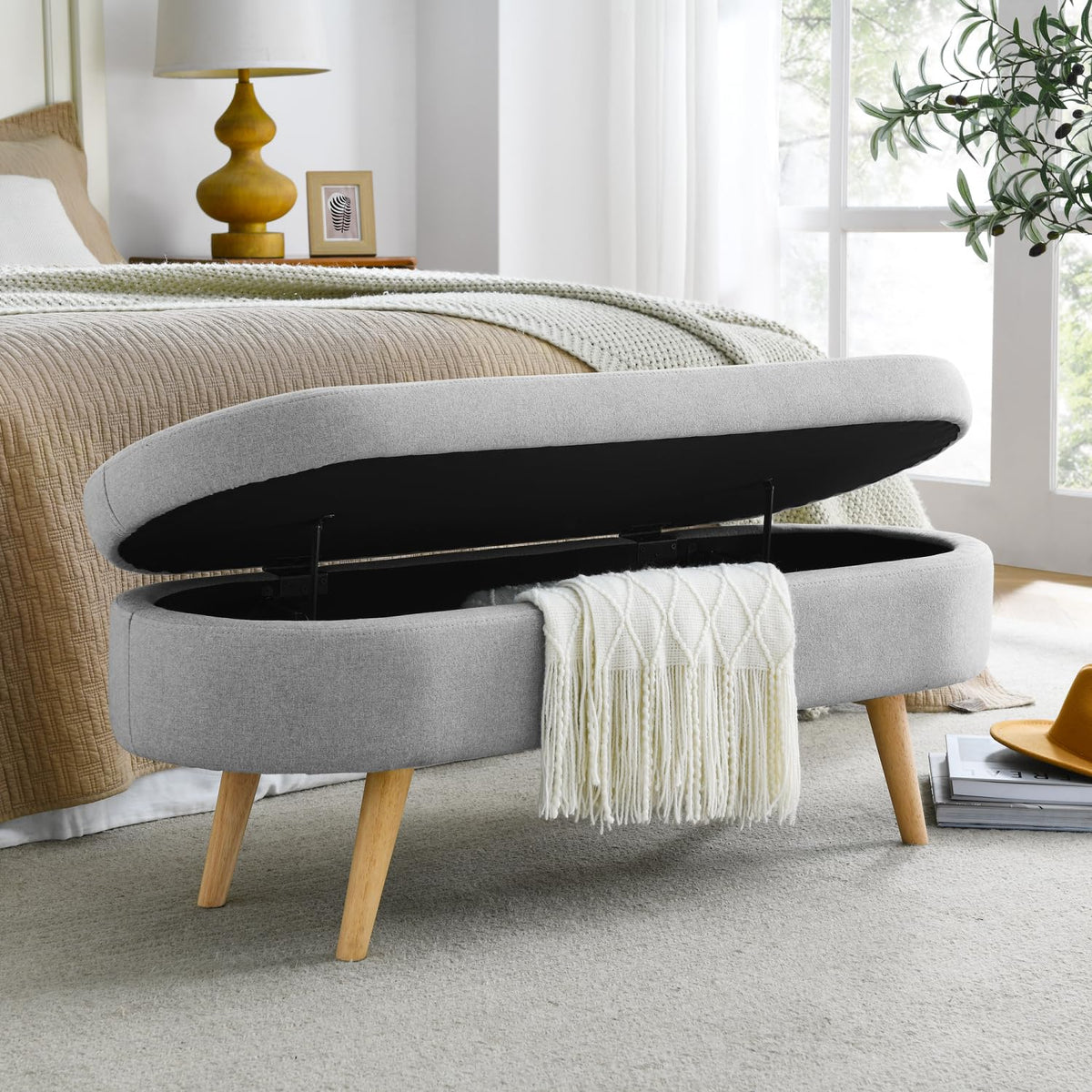 Oval Storage Bench with Rubber Wood Legs Q933216