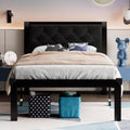 Twin Size Black Metal Platform Bed Frame with Faux Leather Tufted Headboard F1608
