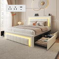 White Upholstered Full Bed Frame with Storage Drawers X3119