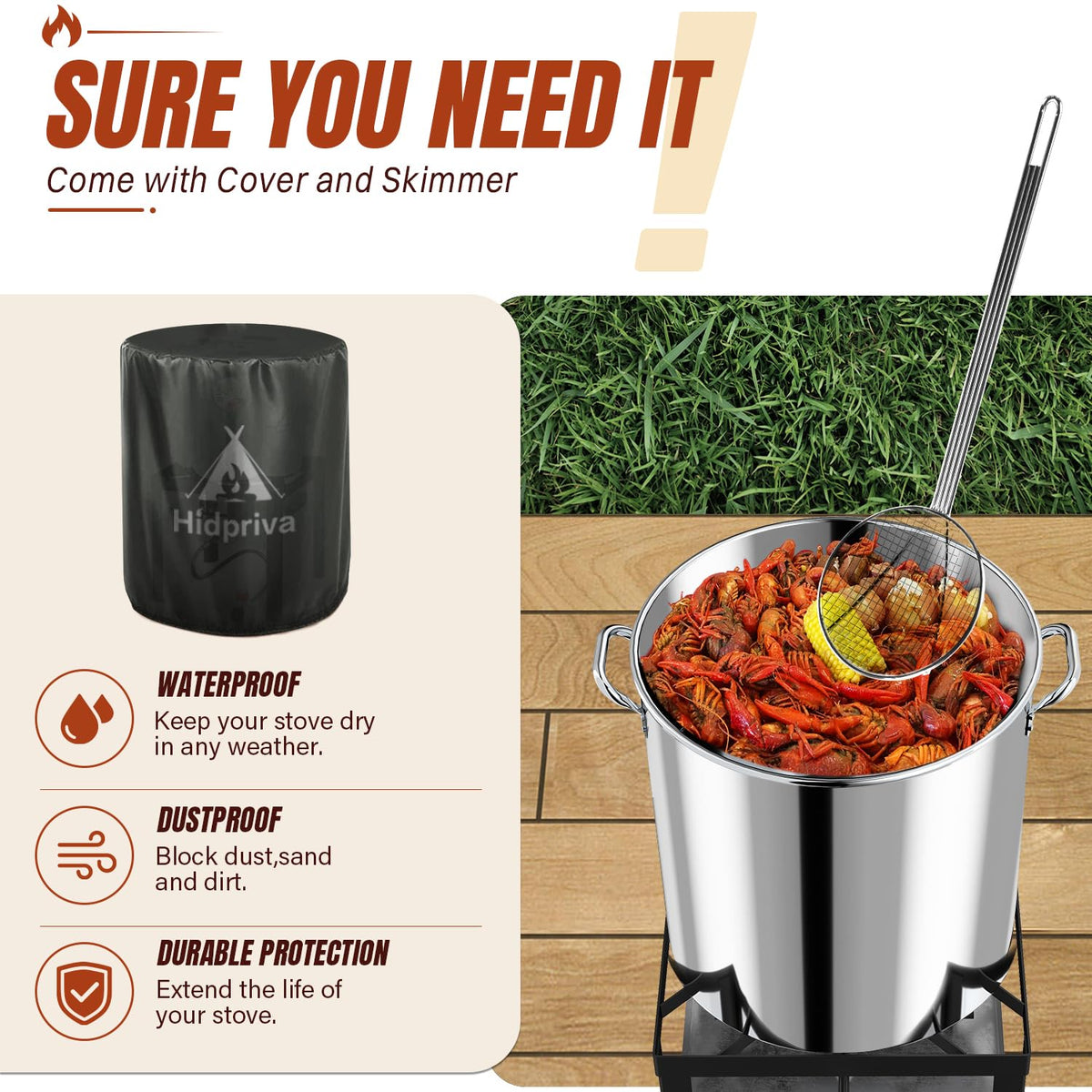 Stainless Steel 60QT Crawfish Boiler with Cover & Skimmer Z13876