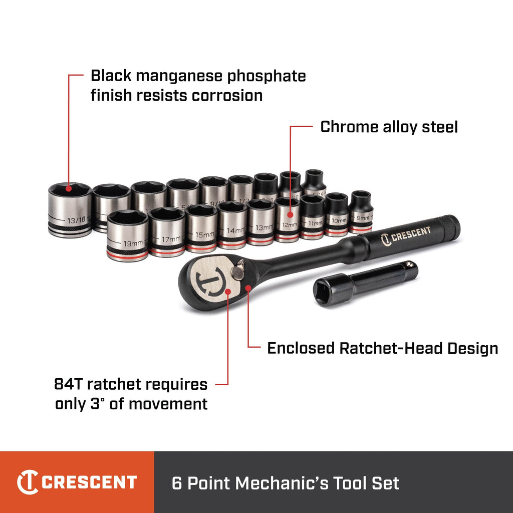 20 Piece 3/8" Drive 6 Point SAE/Metric Mechanics Tool Set Y49052