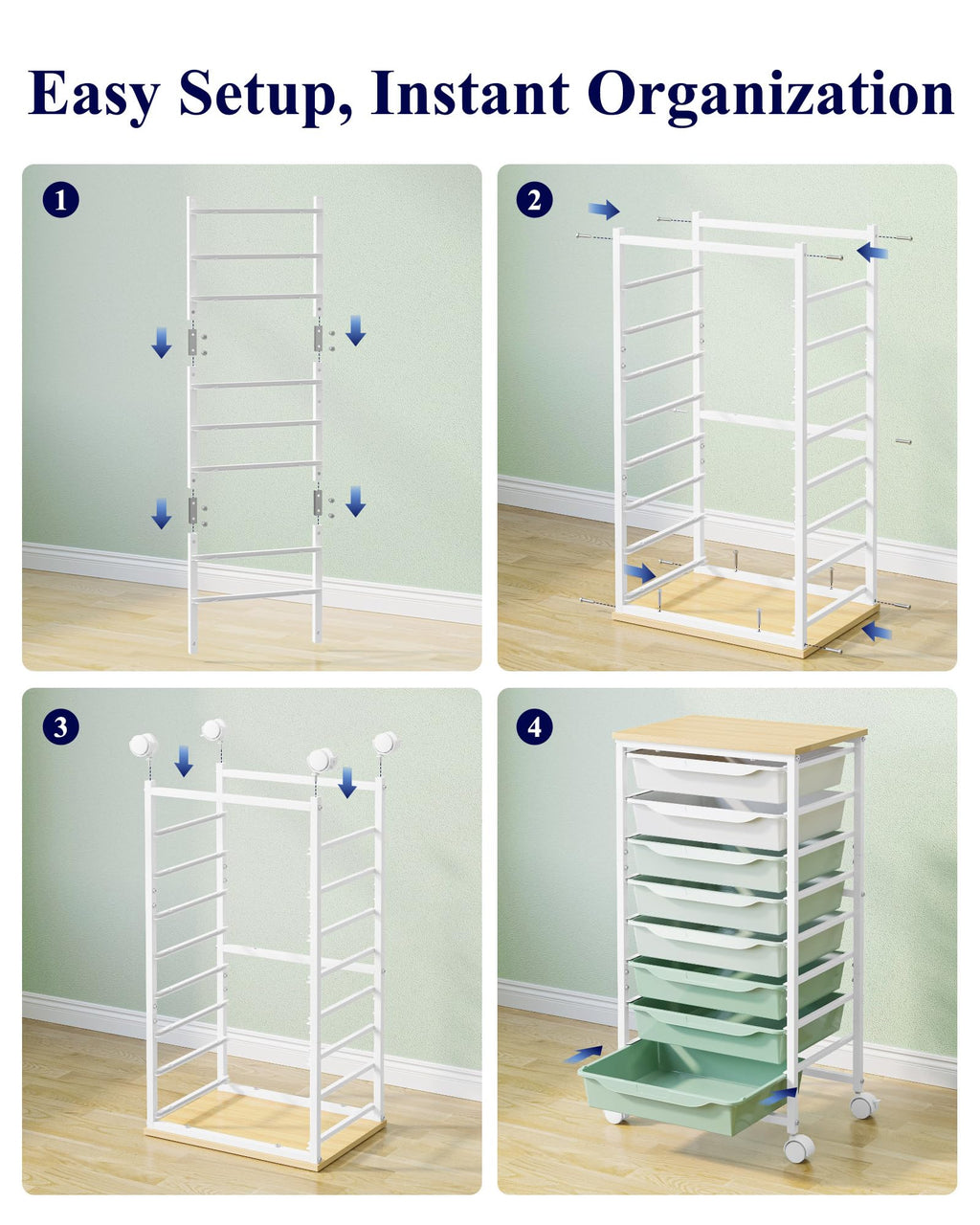 Green 8 Drawer Rolling Storage Cart W3204