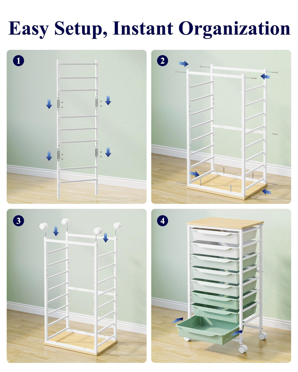 Green 8 Drawer Rolling Storage Cart W3204