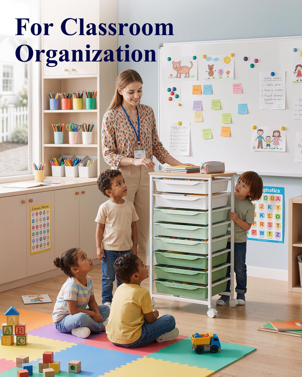 Green 8 Drawer Rolling Storage Cart W3204