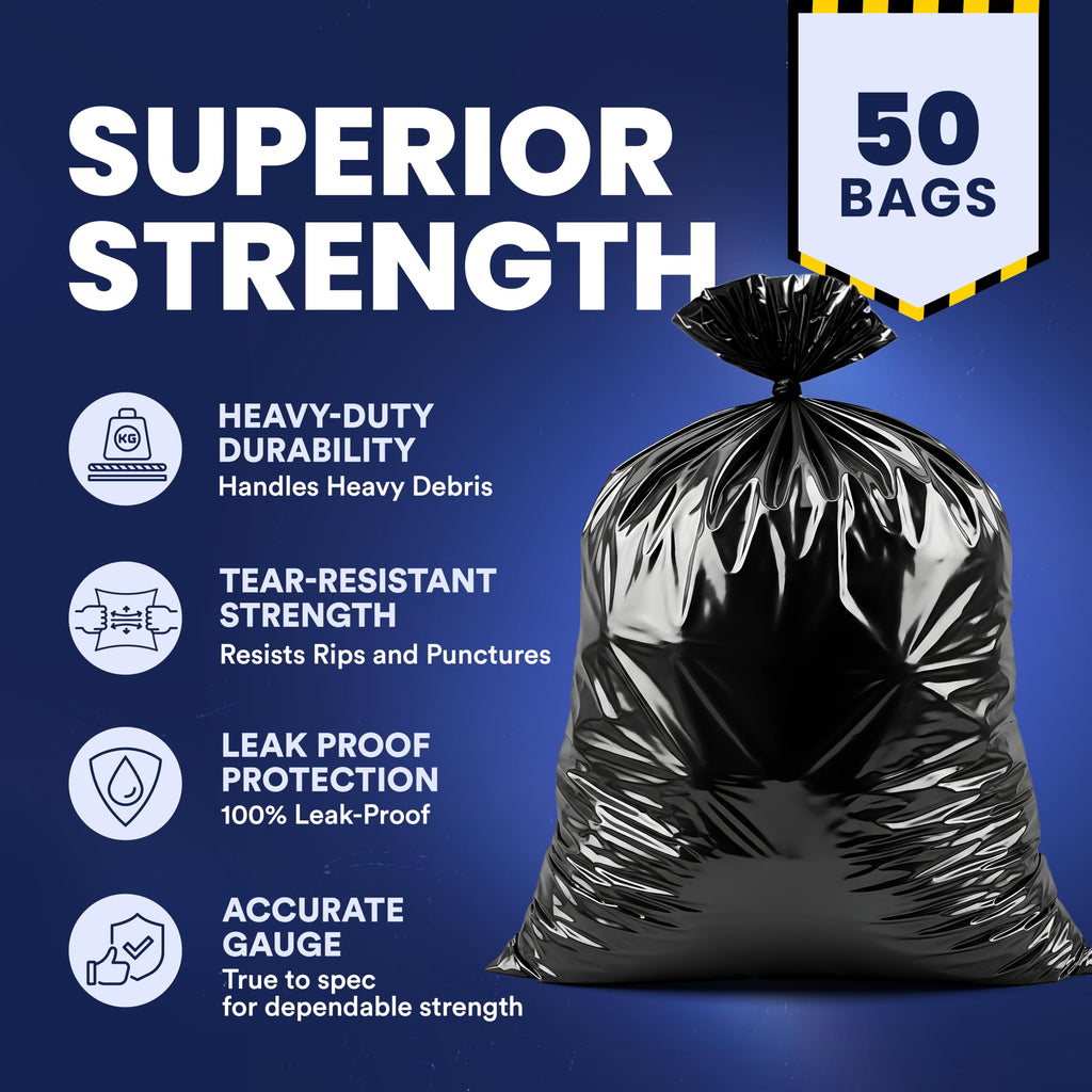 Black Heavy Duty 40-45 Gallon Trash Bags 3.0 Mil 50 Count W251