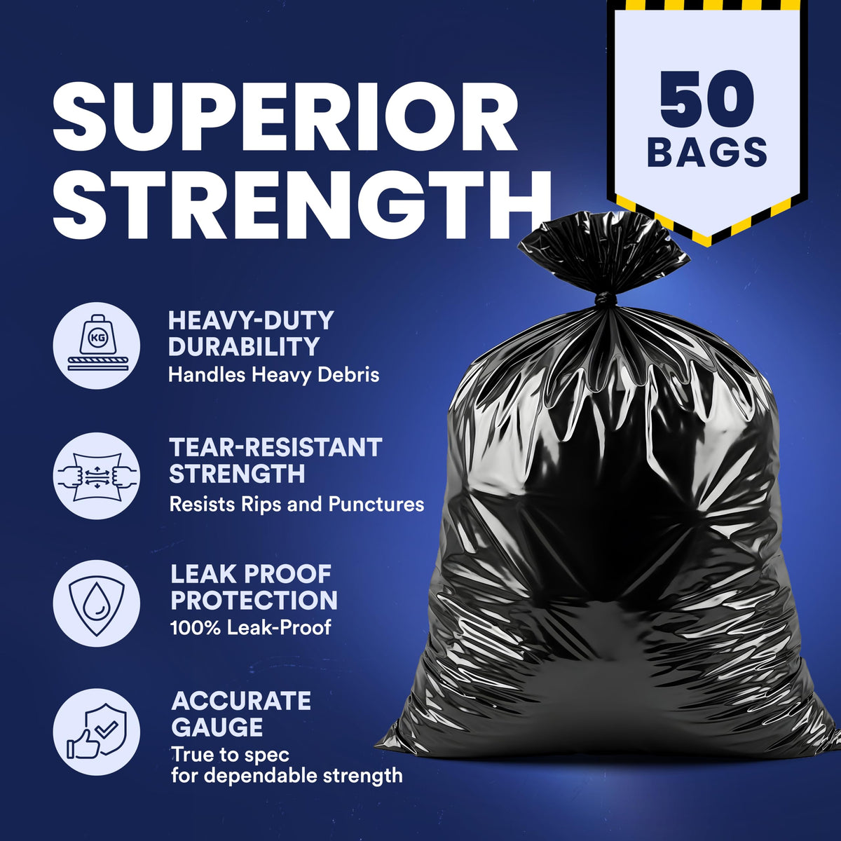 Black Heavy Duty 40-45 Gallon Trash Bags 3.0 Mil 50 Count W251
