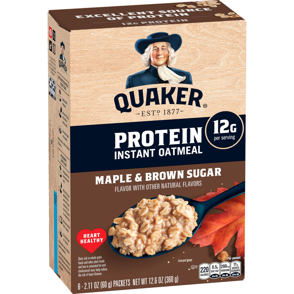 Instant Oatmeal, Maple Brown Sugar, 12g Protein, 2.11 oz Packets, 6 Pack V872