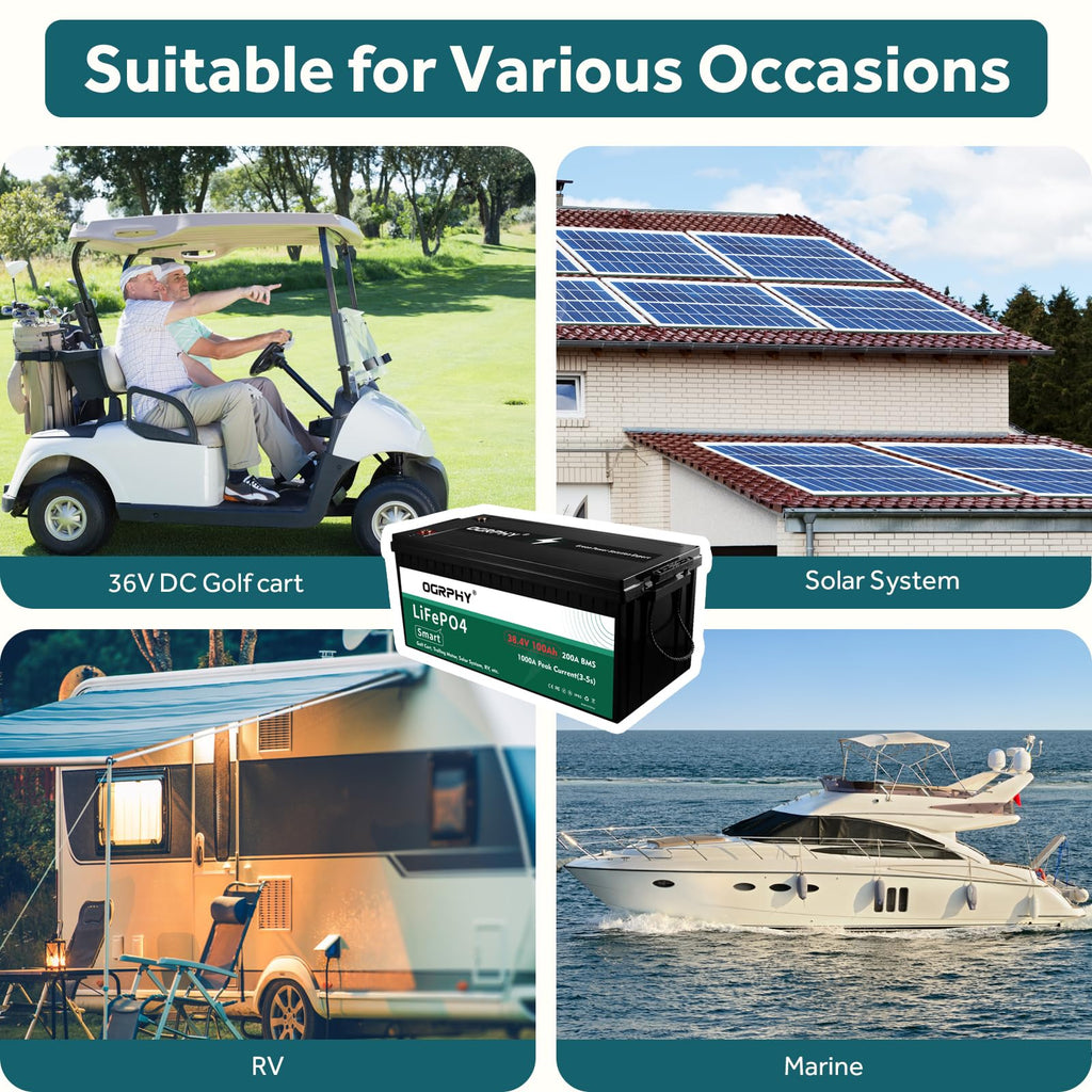 36V 100AH Lithium Golf Cart Battery with 200A Bluetooth BMS P5147