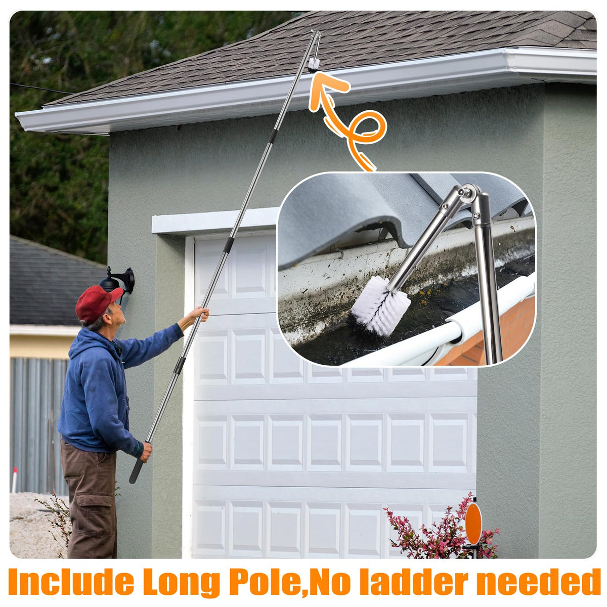 6.4FT Gutter Cleaning Tools with Extension Pole & Brush I33343