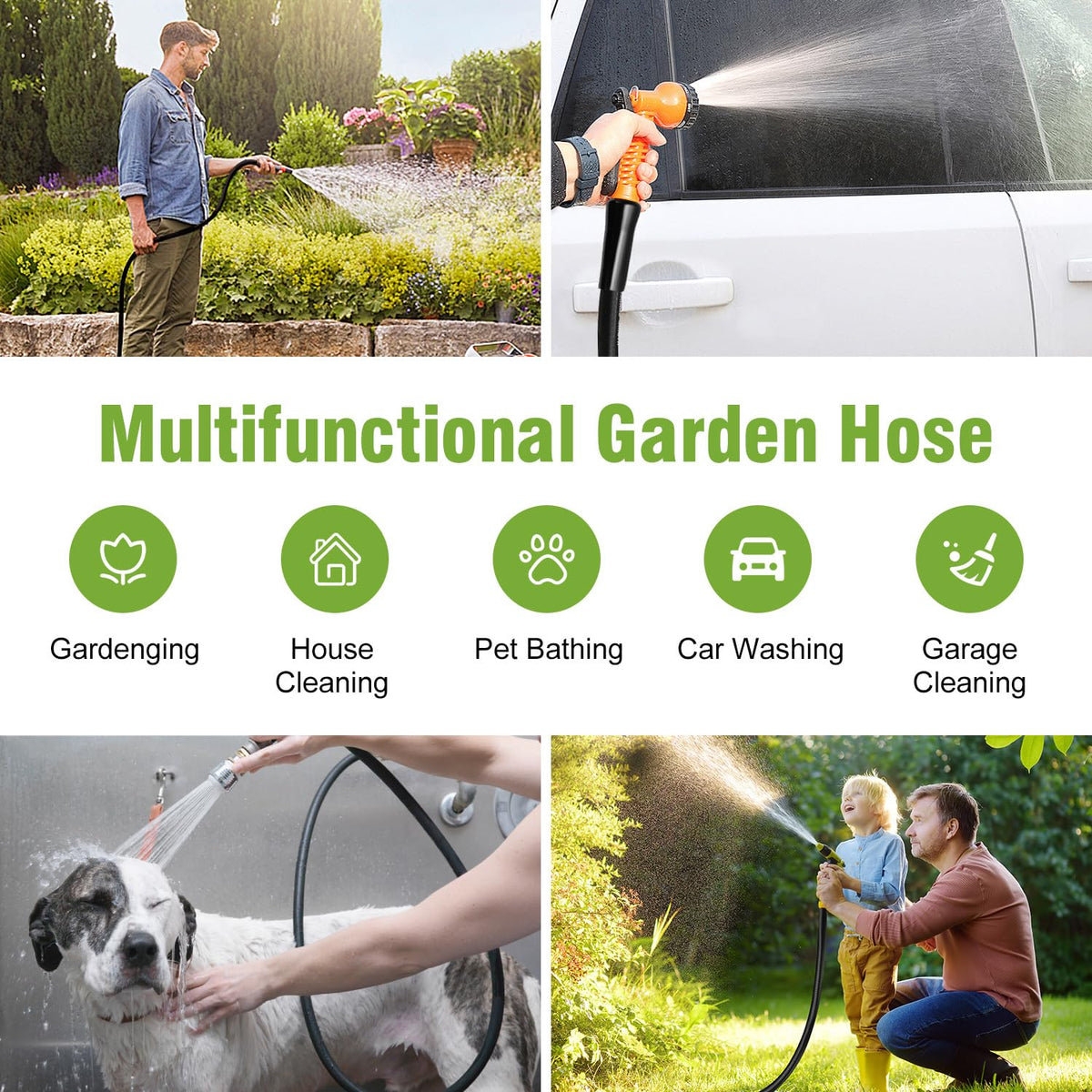 100 ft 5/8 in Heavy Duty Flexible Rubber Hybrid Garden Hose T890