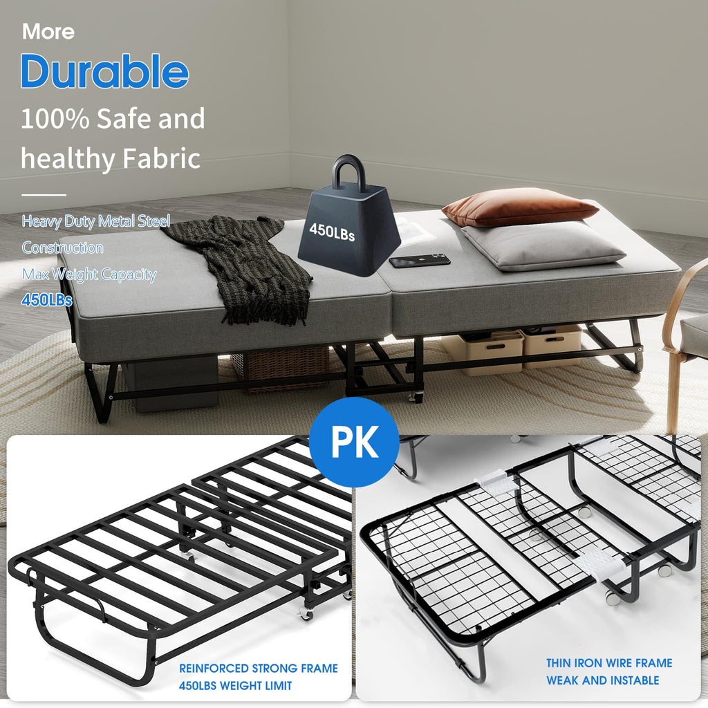 Folding Bed with Mattress, Memory Foam and Metal Frame, 75" x 31" D1447