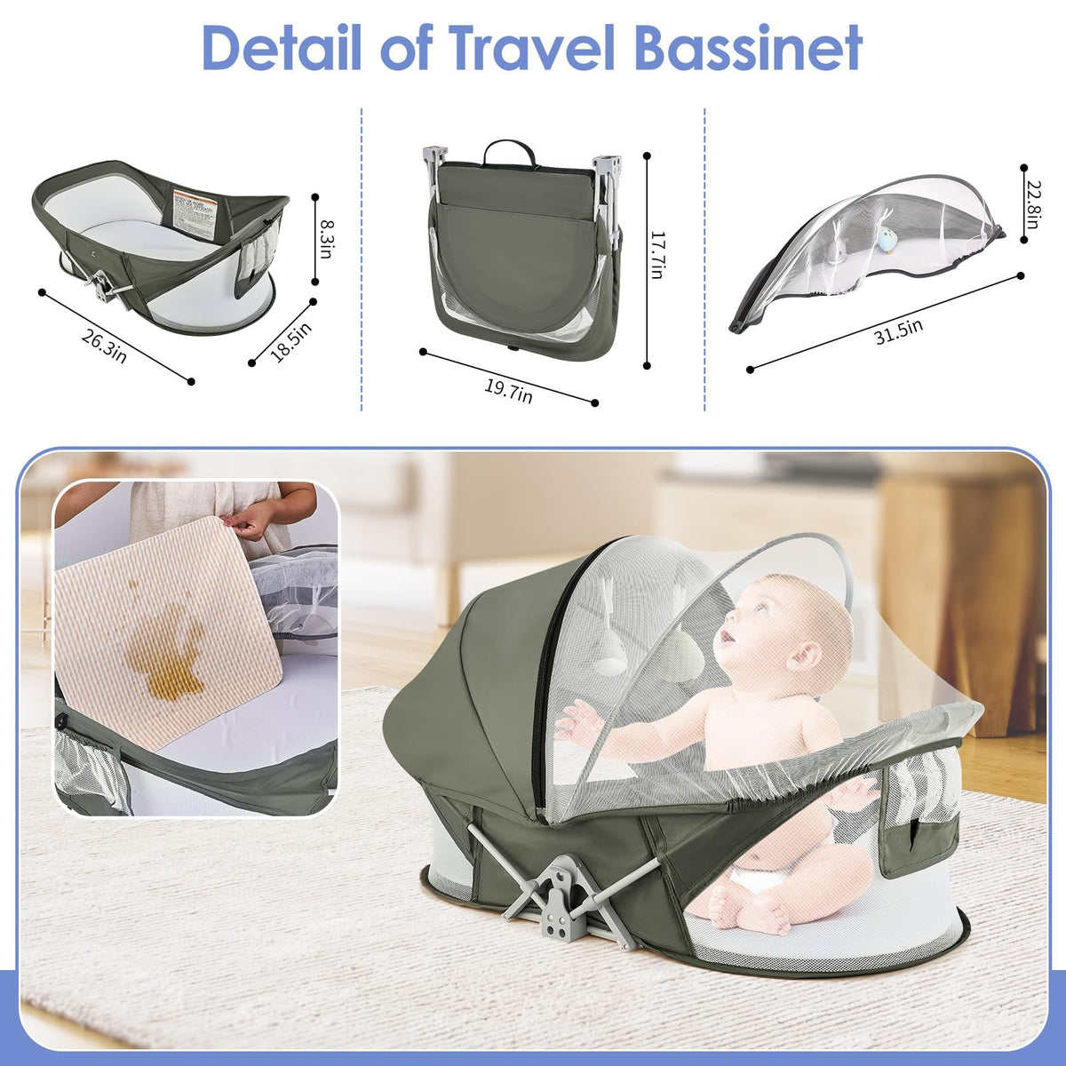 Portable Baby Bassinet with Mosquito Net & Sunshade L43072