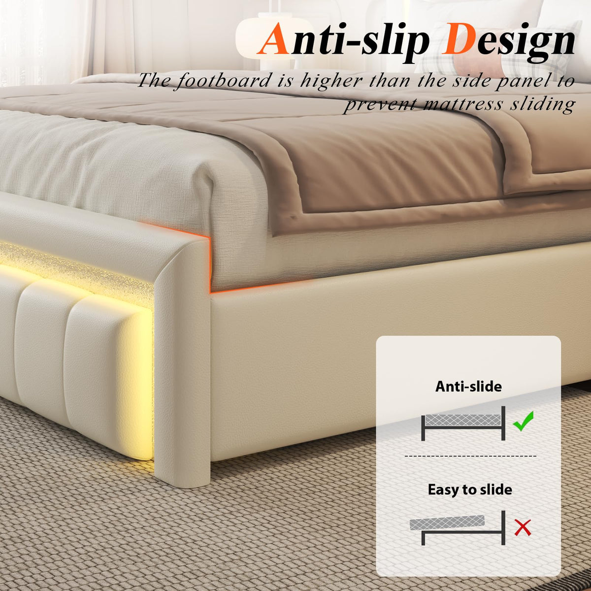 White Upholstered Full Bed Frame with Storage Drawers X3119