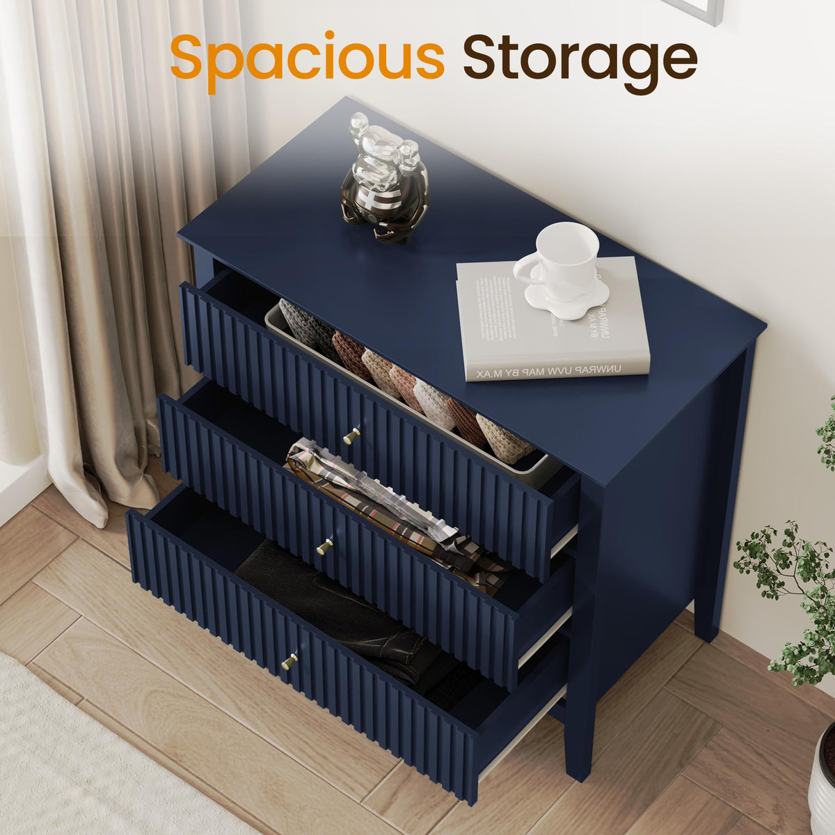 32" Blue 3 Drawer Wood Nightstand W395385